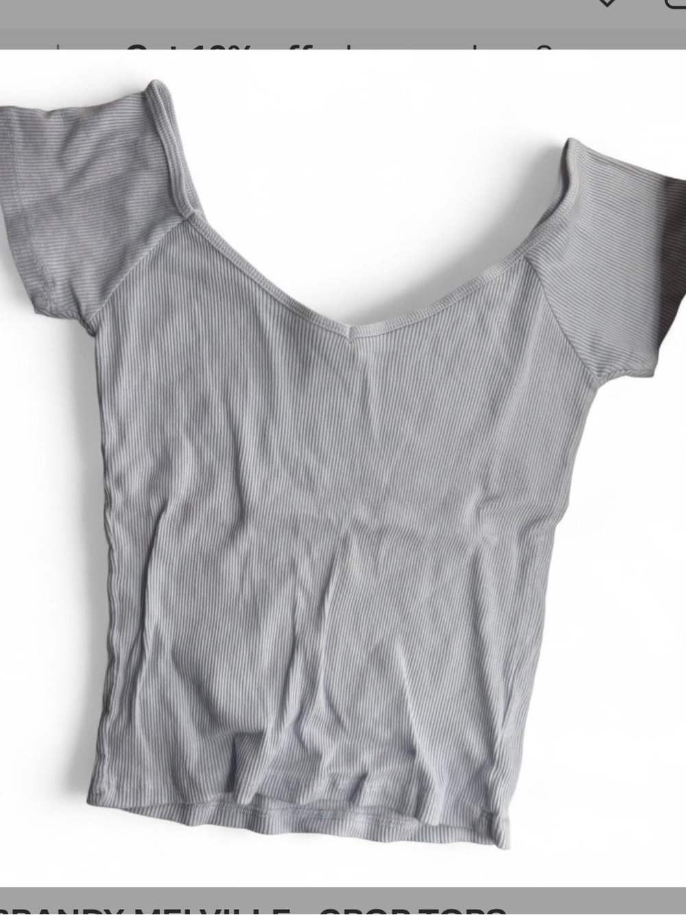 Brandy Melville Light Gray Ribbed V-Neck Crop Top
